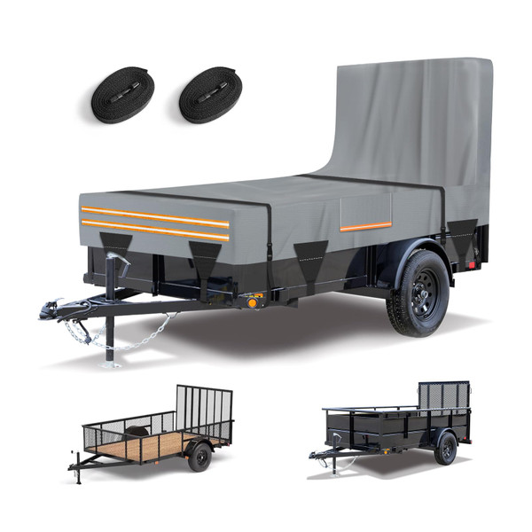 SKYJDM 6 x 10 All-Weather Protection Utility Trailer Cover, Light Gray