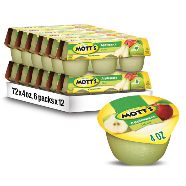 Mott's Pear Applesauce, 4 Oz Cups, 72 Count, 12 Packs of 6