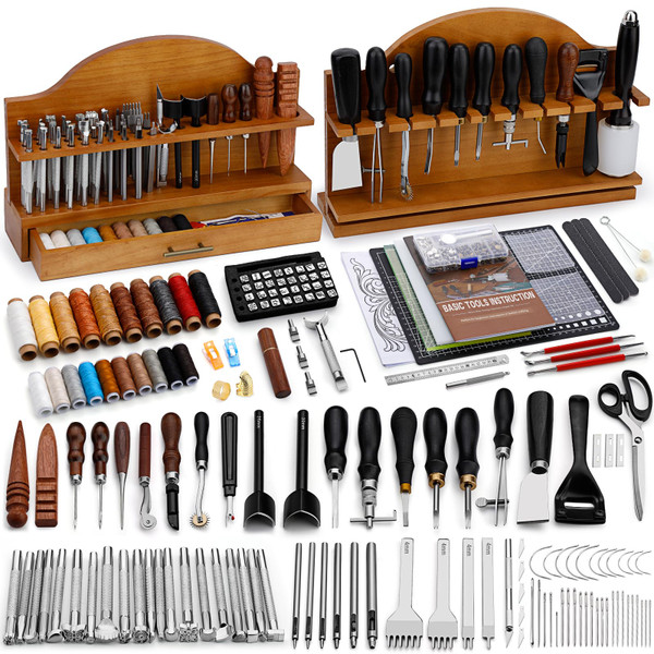 BUTUZE Leather Tools, Leather Crafting Kit with Leather Tool Rack