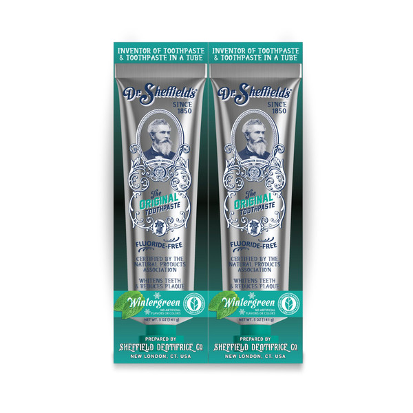 Dr. Sheffield's Fluoride Free Toothpaste, Certified Natural Toothpaste with Real Wintergreen Flavor for Fresh Breath, Plaque Fighting Toothpaste, 2-Pack