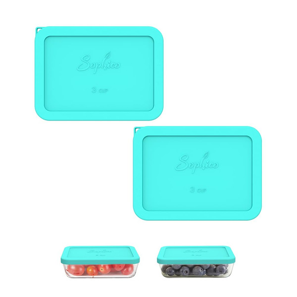 SOPHICO 3 Cup Rectangle Silicone Replacement Lids for Pyrex 7210-PC Glass