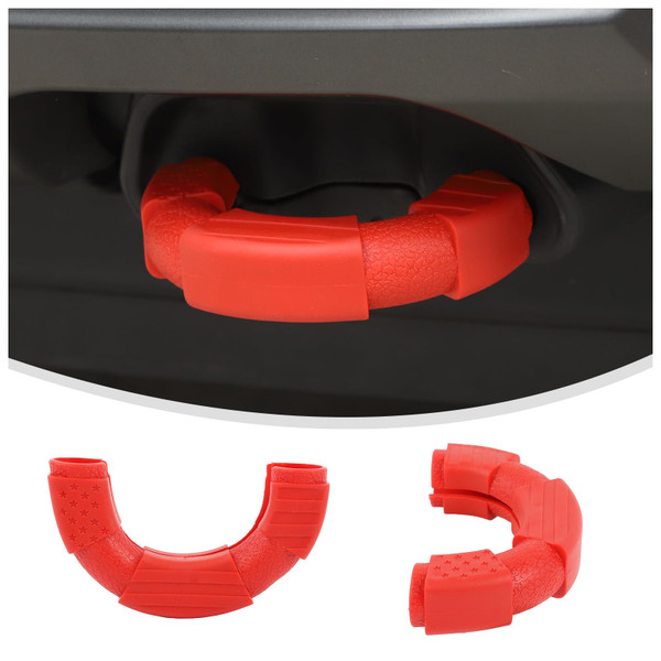 Linskip Flag Design Tow Hook Covers with Added Weight for 2009-2026+ Ford F150, Front Bumper Tow Hook Rubber Sleeve Protectors – Secure Fit for F150 Accessories(Red)