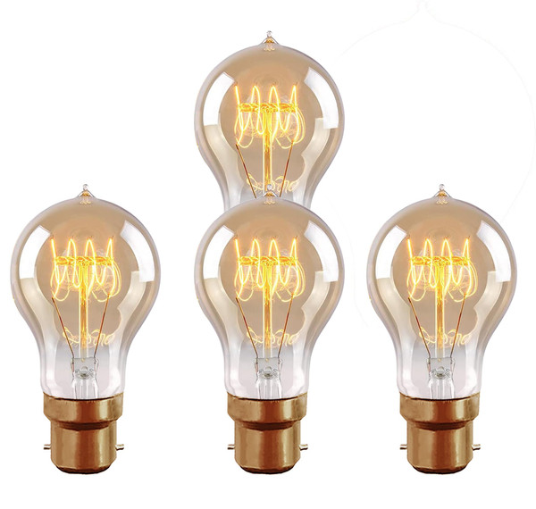 B22 Edison Light Bulb, 60 Watts, A19 Vintage Incandescent Light Bulbs, Dimmable Old Fashioned B22 Incandescent Light Bulbs,600 Lumens, 2300K Warm White, Amber Glass