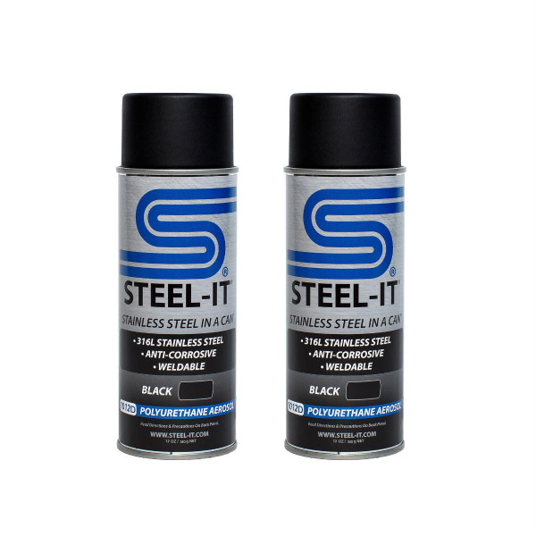 Steel-It Polyurethane Spray Paint, Industrial Coating with Stainless Steel, Weldable, Easy to Apply - Black (2 Pack)