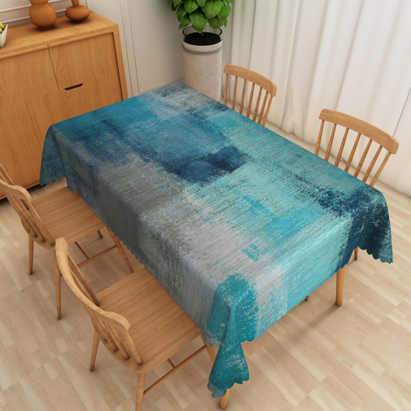 Leyiyi Oil Painting Rectangle Tablecloth Teal Grey Waterproof Tablecloth Modern Geometric Abstract Art Holiday Table Cover for Home Kitchen Dining Room Table Decorations 60x108inch