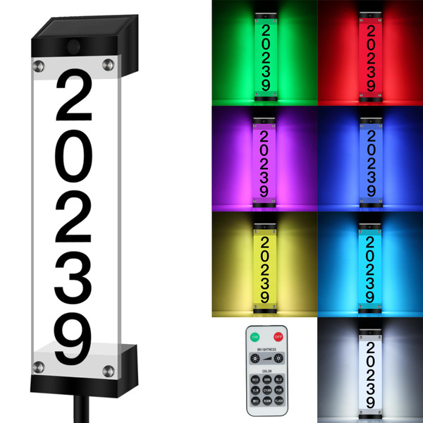 GOSUNWEY Solar House Numbers for Outside, Address Signs for Yard with Stake