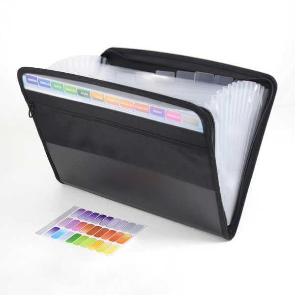 Marte Vanci 13 Pocket Expanding File Folder, Accordion File Organizer with Zipper, Portable Expanding File Folder Organizer with File Tabs for Paper School Office Supply(Black)