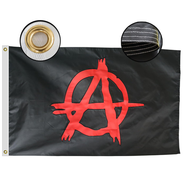 Heavy Duty Anarchy Flag 3x5 Ft, Longest Lasting Oxford Nylon 200D|Four Rows Stitching Fly Ends| Arnachism Movement Flags Decoration Gift Yard House Banner