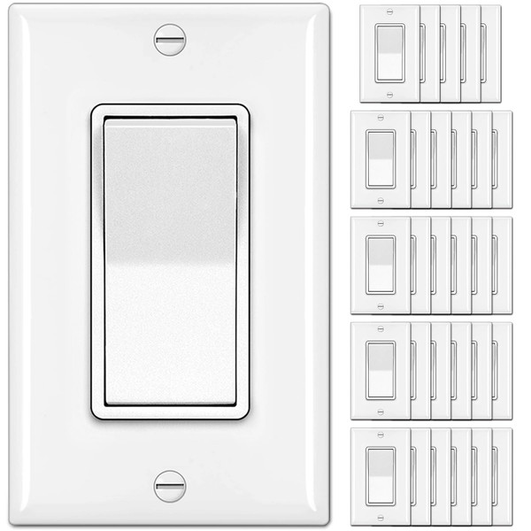 BESTTEN 30PK Single Pole Decorator Light Switch, Rocker Paddle Wall Switch