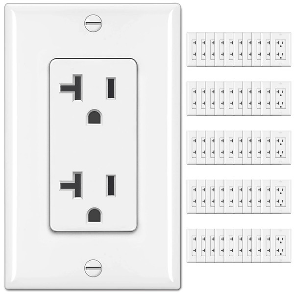 BESTTEN 50PK 20 Amp Decor Receptacle Outlet, UL Listed, White