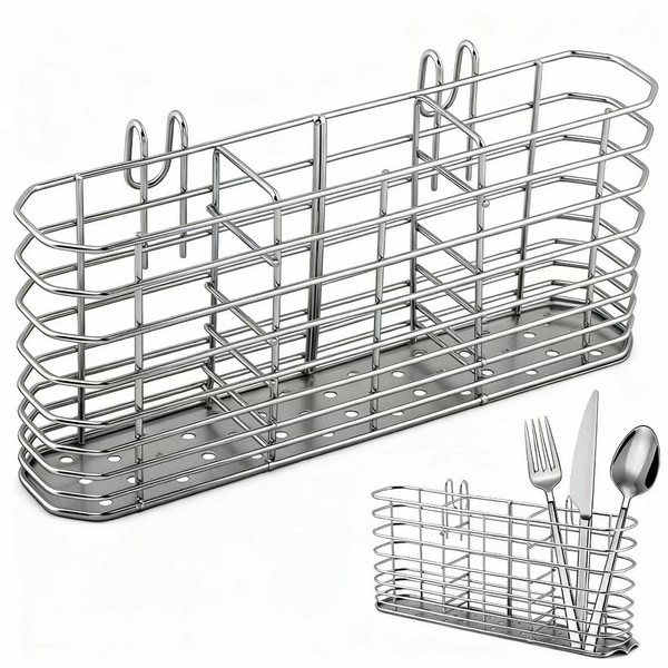 304 Stainless Steel Sink Utensil Holder with Hooks, Dish Drying Rack