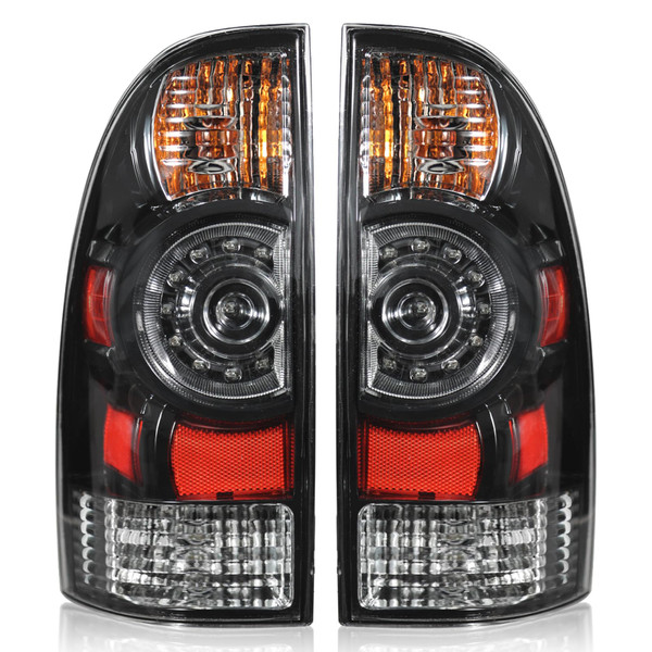 Boine Tail Light Compatible With 2005-2015 Toyota Tacoma Pickup Driver and Passenger Side Black Bezel Rear Light Brake Lamps LED Lens - Bulb and Harness Included 8155004160 8156004160