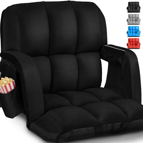 Stadium Seats with Back Support Wide, 4.7" Padded Bleacher Seat, 6-Position Reclining Bleacher Chairs with Back and Cushion, Sofa Style Ergonomic Design for Sports Games Baseball Football (25"Black)
