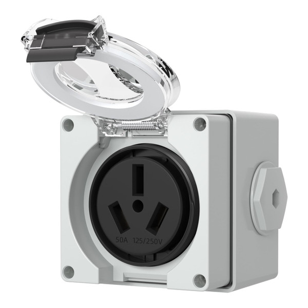 STARELO 50Amp Power Outlet Box,NEMA 10-50R Receptacle 125/250Volt,Outdoor dustproof and Weatherproof.No Grounding, Outlet for RV,EV,Heavy Duty Industrial Grade Power Receptacle.ETL Listed.