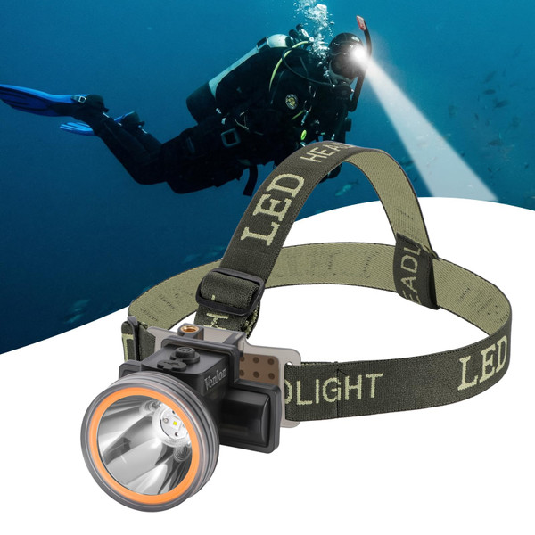 Venlon Rechargeable Diving Headlamp, IPX8 Waterproof Underwater Flashlight, 4 Modes with Battery Level Indicator,10H Runtime Scuba Dive Light with Battery & USB Charger Cable (Mode302 White Light)