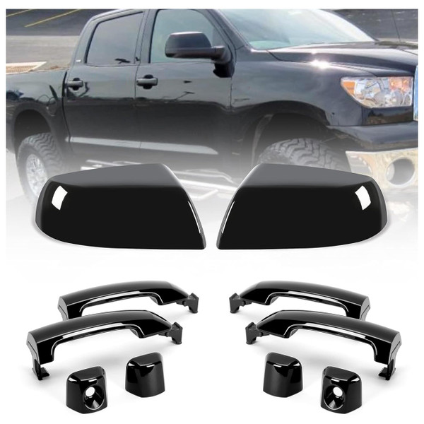 HECASA 4 Mirror Covers+ Door Handles Kit Compatible with 2007-2022 Tundra