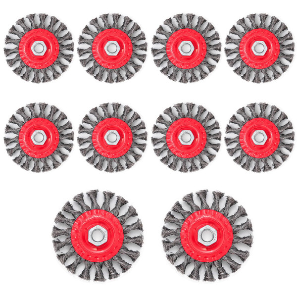 Idong 10 Pack 4 Inch Wire Wheels for 4-1/2" Angle Grinder, Twist Knotted Wire Wheel Brush with 5/8 Inch-11 Threaded Arbor, Carbon Steel Wire for Heavy Duty Rust, Paint, Corrosion Removal
