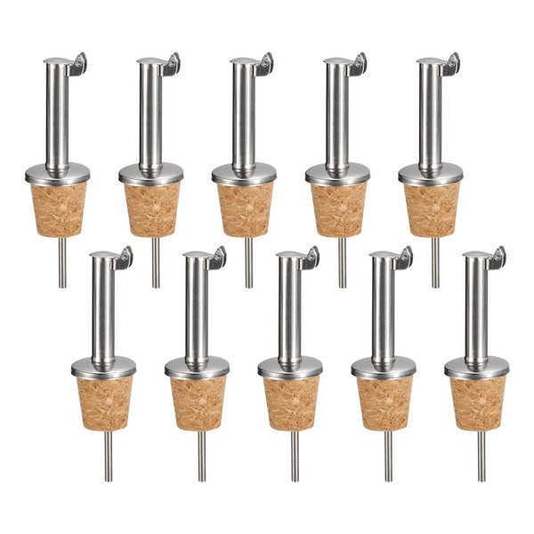 uxcell Stainless Steel Bottle Pourers, 10Pcs Auto Flip Olive Oil Spout, Cork Design Wine Bottle Stoppers, for Pours Liquid, Olive Oil, Wine, Vinegar, Most Liquor Bottles