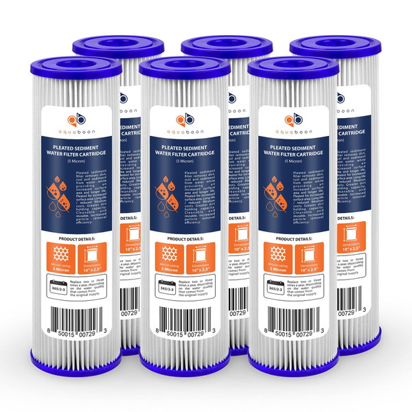 Aquaboon Pleated Sediment 5 Micron Water Filter Replacement 10 x 2.5 6-Pack