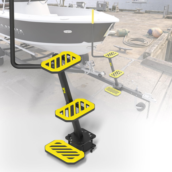 KJE Heavy Duty Boat Trailer Steps- 3-Step Boarding Ladder with Safety Handle &Anti-Slip Steps, Universal Fit for Trailers Tongue Step, 500LB Capacity, Easy Installation