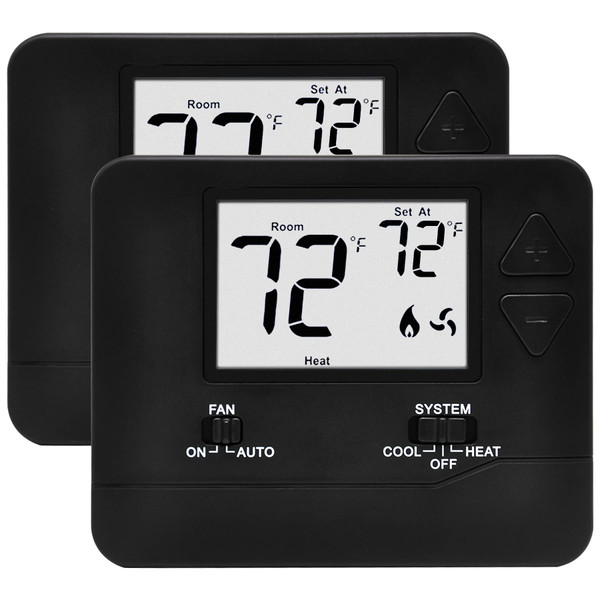 ELECTECK 2 Pack Non-Programmable Digital Thermostat, 1 Heat/1 Cool, Black