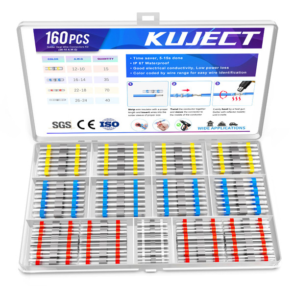 Kuject Heat Shrink Solder Seal Wire Connectors Kit 160PCS