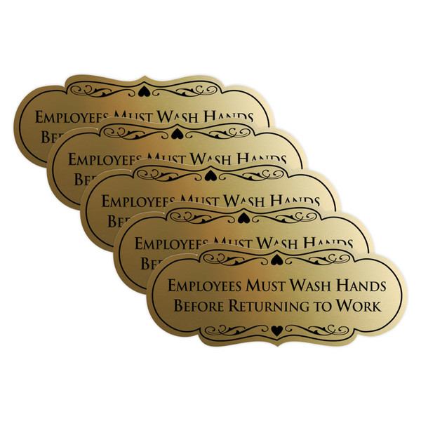 Signs ByLITA Designer Employees Must Wash Hands Before Returning to Work Sign - Durable Material and Easy Installation (Brushed Gold) - Medium (5 Pack)