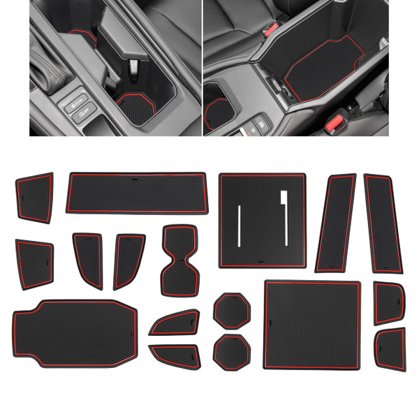 Center Console Liner for Honda Accord Accessories 2023 2024 2025 2026 Cup Holder Insert Coaster Non-Slip Anti Dust Door Pocket Pad Slot Mat Premium Interior Trim 17Pcs Set (Red Trim)