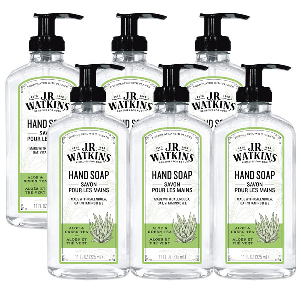J.R. Watkins Gel Hand Soap, Scented Liquid Hand Wash for Bathroom or?Kitchen, USA Made and Cruelty Free, 11 fl oz, Aloe & Green Tea, 6 Pack J.R. Watkins Gel Hand Soap, Scented Liquid Hand Wash for Bathroom or?Kitchen, USA Made and Cruelty Free, 11 fl oz, Aloe & Green Tea, 6 Pack