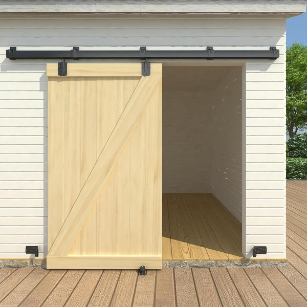 SongYung 8FT Black Box Rail Exterior Barn Door Hardware Kit, Sliding Heavy Duty Barn Door Track, Wall Mount Barn Door Hardware with 5 Track Brackets(Doors NOT Include）