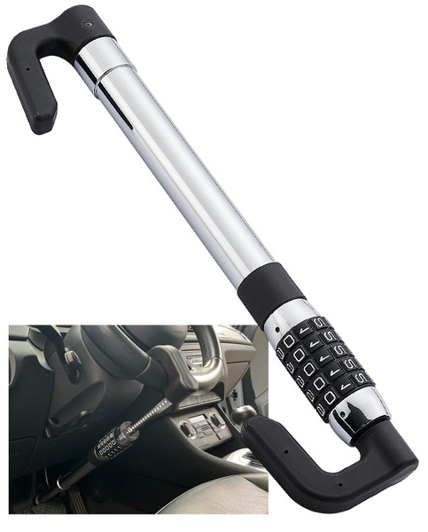 Steering Wheel Lock Anti-Theft Car Device, Retractable Keyless Password 5 Code Combination Car Steering Wheel Pedal Brake Locks Security Heavy Duty Universal Fit Vehicle Car Truck Van SUV (Elongated)