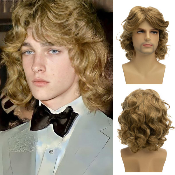 Dsimeig Short Curly Wavy Blonde Mens Wig Synthetic Cosplay Halloween Costume Hair Wig