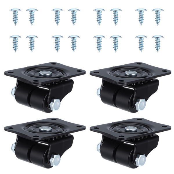 4 Pcs 1 Inch Caster Wheels Heavy Duty Low Profile Plate Swivel Casters Premium Solid Nylon Double Wheels 1,100 Lbs Anti-wear Furniture Casters Extra-Wide Smooth for Bed Workbench Black
