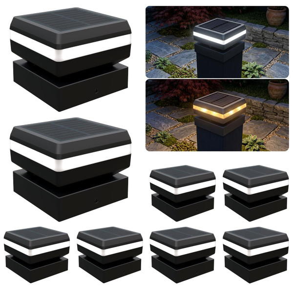 BH Railing Modern Solar Post Cap Lights - 8 Pack, 2 Modes LED(3000K/6000K) Deck Fence Cap Light for 2x2, 2.5x2.5, 3x3 Posts, IP65 Waterproof, Decoration for Patio, Porch