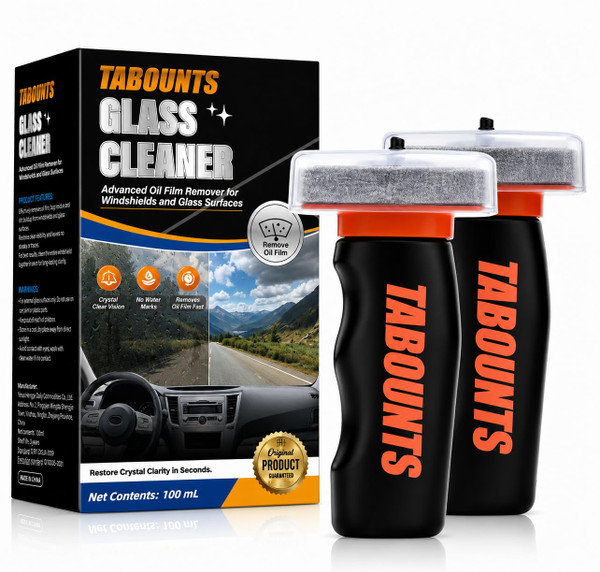 TABOUNTS Glass Emulsion Cleaner, Handheld Windshield Brush with 100 mL Windshield Oil Film Remover, Cleans Oil, Grime & Fog, Glass Emulsion & Glass Oil Film Remover (2 pack)