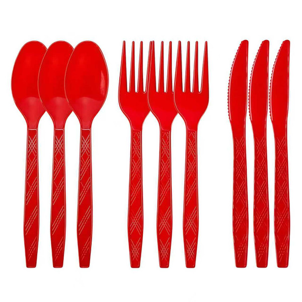 120 Pcs Red Plastic Silverware Set, Disposable Cutlery Set with Forks Spoons and Knives, Red Disposable Flatware for Memorial Day 4th of July BBQ Picnic Party Supplies