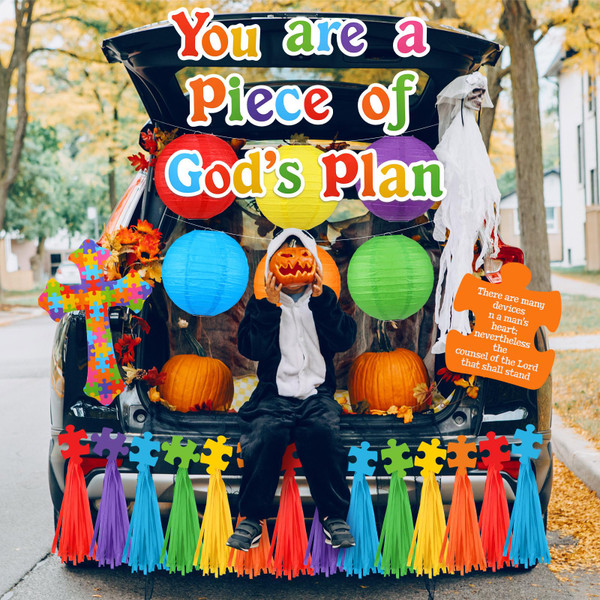 Glooglitter 51 Pcs Halloween Christian Trunk or Treat Car Decorations Kit