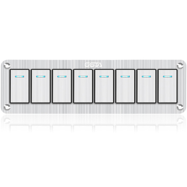 GGTA 8 Gang Marine Boat Rocker Switch Panel Waterproof,12-24V Pre-Wired Aluminum Rocker Switch LED Indicator,Multi Function Marine Toggle Switche for RV Truck Boat SUV(Silver)