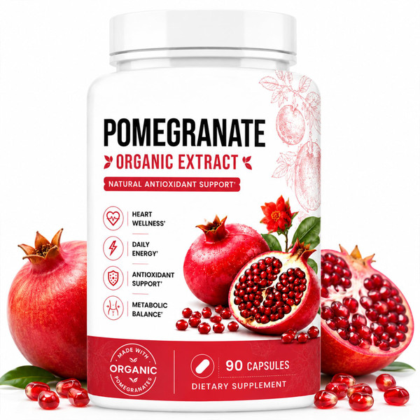 Fuxvao Organic Pomegranate Extract Capsules Pomegranate Pomegranate Extract Supplement Vitamin 90 Count