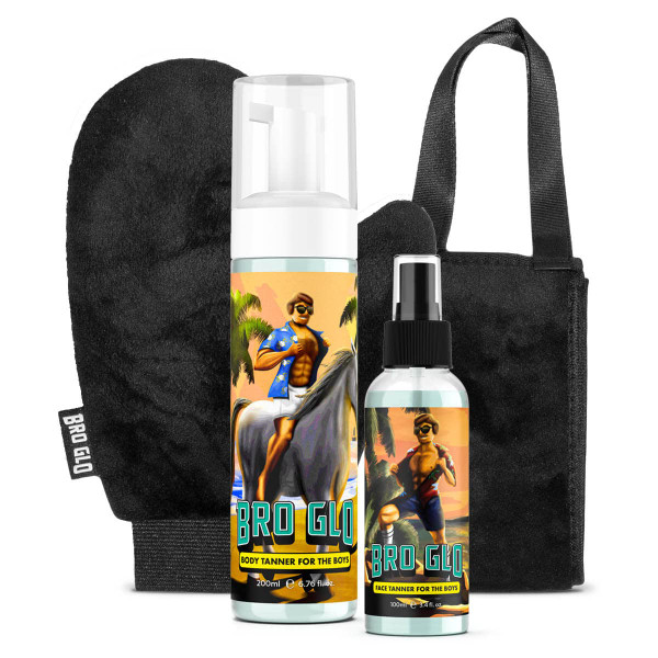 Bro Glo Self Tanner for The Boys - King Bundle - Easy Sunless Tan For Your Face & Body With Mitt & Back Applicator - Oil Free Water Based for Faster Skin Drying - Natural Sun Kissed Bronze Color Perfect for Men - Gift Set (The King Bundle) Bro Glo Self Tanner for The Boys - King Bundle - Easy Sunless Tan For Your Face & Body With Mitt & Back Applicator - Oil Free Water Based for Faster Skin Drying - Natural Sun Kissed Bronze Color Perfect for Men - Gift Set (The King Bundle)