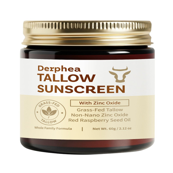 DERPHEA Natural Beef Tallow Sunscreen – SPF 50 Daily Sun Care for Extremely Sensitive, Acne-Prone & Kid-Safe Skin – Non-Toxic Sunblock with 22% Non-Nano Zinc Oxide, Clean Formula for Face & Body