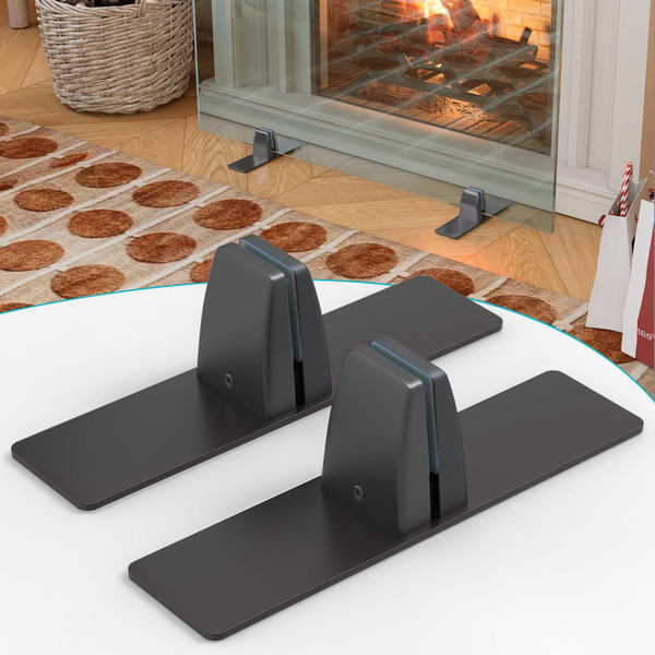 Chiligent Base Stands for Glass Fireplace Screen, Black Bases for Supporting Fireplace Screens Stand Alone, Fire Door Free Standing Brackets, Fireplace Accessory, 2 PCS
