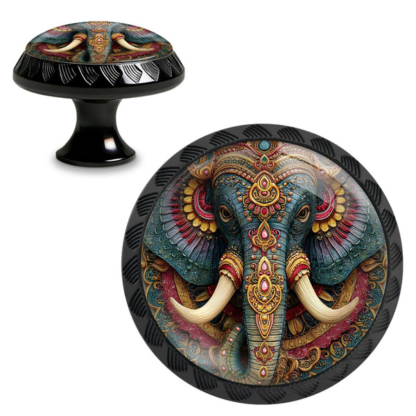 Yiruhe 4 Pack Indian Elephant Wall Art Kitchen Cabinet Knobs Crystal Glass Round Drawer Pulls for Dresser Cupboard Door Handles