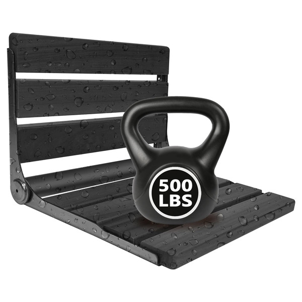 Folding Shower Seat Teak, Bathla Safety Furniture Stainless Steel, Shower Seats for Elderly, Fold Down Shower Seat, Black Wood