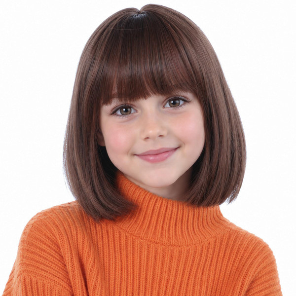 Lavviiqa Kids Brown Bob Wig with Bangs Girls Short Brunette Wig