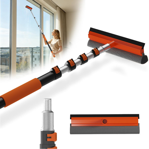 Buyplus 26Ft High Reach Squeegee for Window Cleaning Kit with 5 to 20 Foot Extension Pole, Extendable Window Cleaner Squeegee, Telescopic Window Washing Kit for Indoor/Outdoor High Window