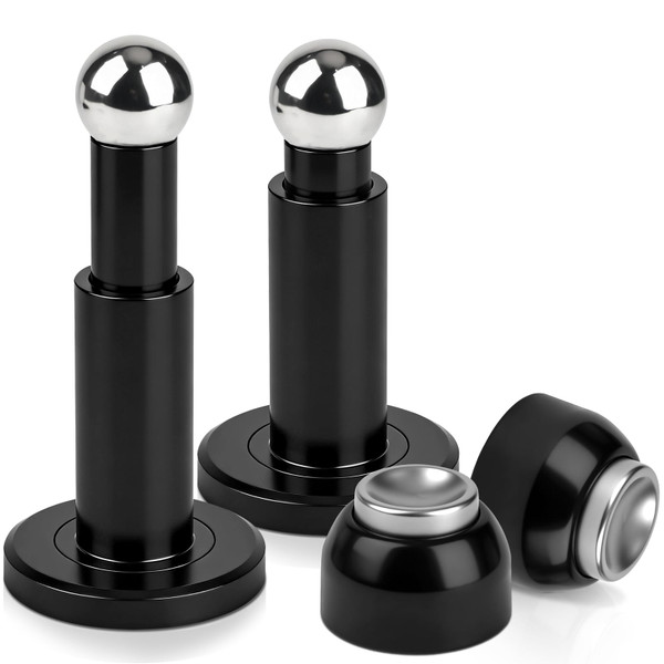 Magnetic Door Stop, 2 Pack Door Stoppers Magnetic Door Catch, Heavy Duty Adjustable Doorstops Wall Floor Black Magnet Door Holder, Stainless Steel