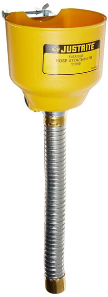Justrite 11089 Bolt-On Funnel with Galvanized Hose, 1" OD x 14" Length, for Steel Can