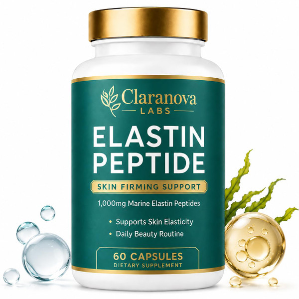 RTQSU Claranova Elastin peptides, 1,000mg Marine Elastin Peptide, for Skin Elasticity and Firm-Looking Skin Support, 60 Count