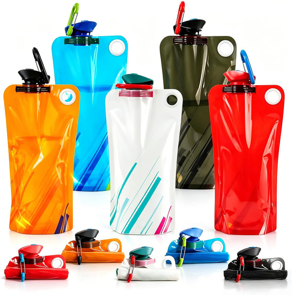 LuLuya 5 Pack Collapsible Water Bottles for Travel – 34oz Foldable Leakproof Water Bottle with Carabiner, Portable Reusable BPA-Free Water Bottle for Hiking,Sports,Camping,Biking
